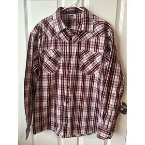 Vintage Southpole Shirt Men Large Plaid Button‎ Up Long Sleeve Black snaps 2X